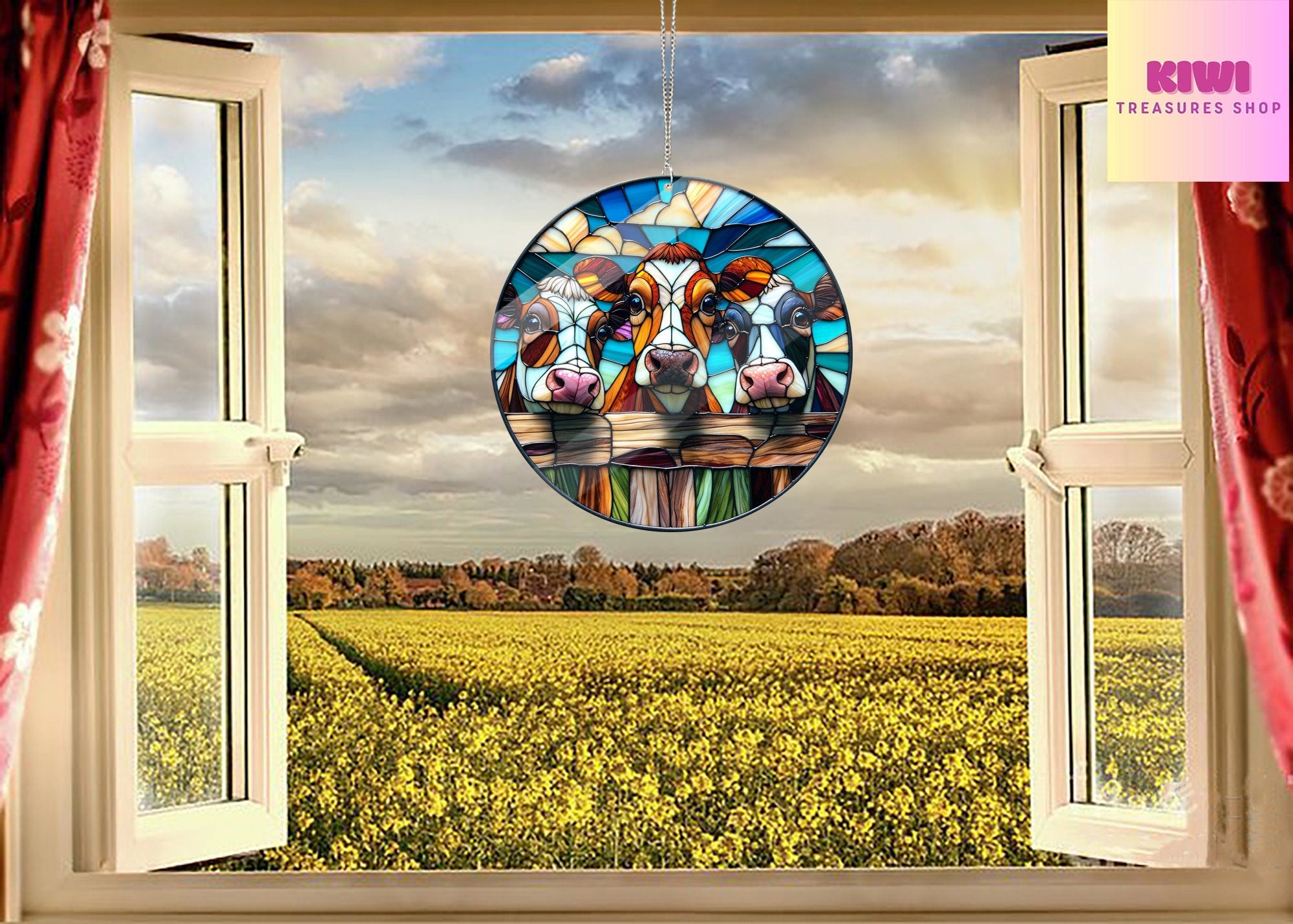 Cute 3 peeking cows ACRYLIC window hanging, Farmhouse Window Hangings, Gift for farmer, Housewarming gift, Faux Stained Glass,not suncatcher