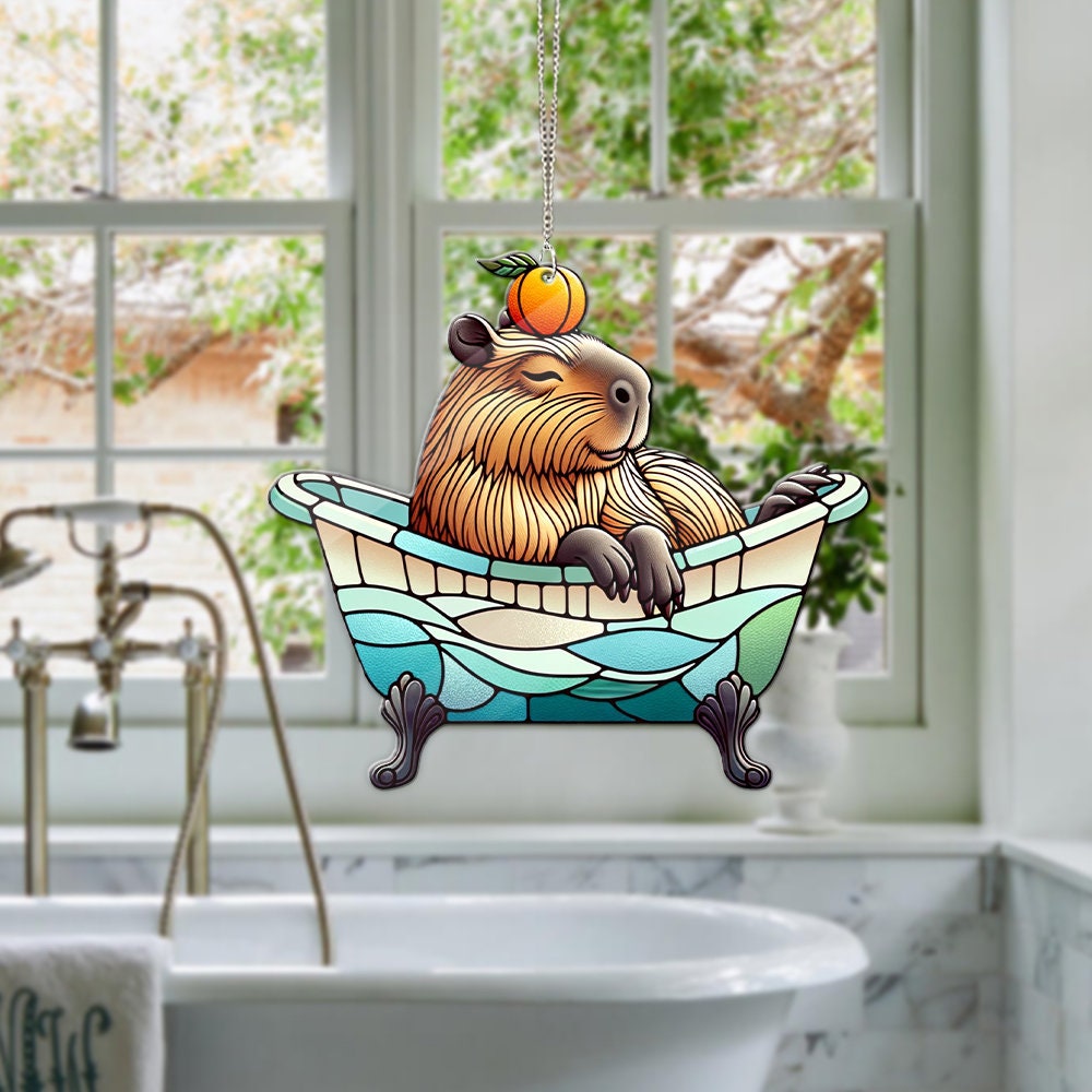 Capybara Acrylic Window Hangings, Funny Capybara hanging, Capybara and orange, Animal lovers, Mother's day gift, Not suncatcher
