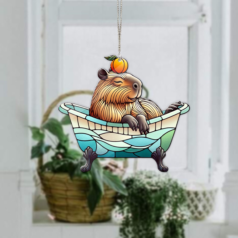 Capybara Acrylic Window Hangings, Funny Capybara hanging, Capybara and orange, Animal lovers, Mother's day gift, Not suncatcher