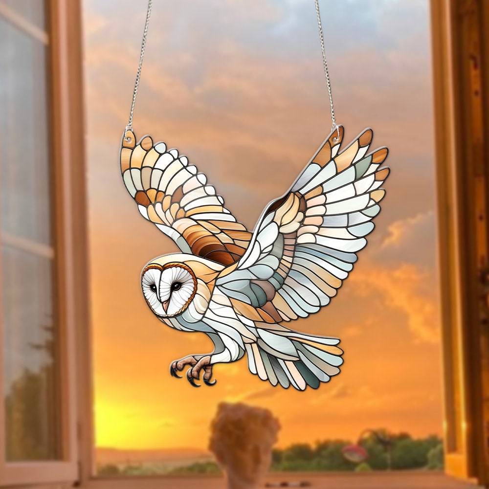 Barn Owl Acrylic Window Hangings, NOT SUNCATCHER, Horror ornament, Home Decor, Gothic Owl, Hallowen decor, owl lovers gift