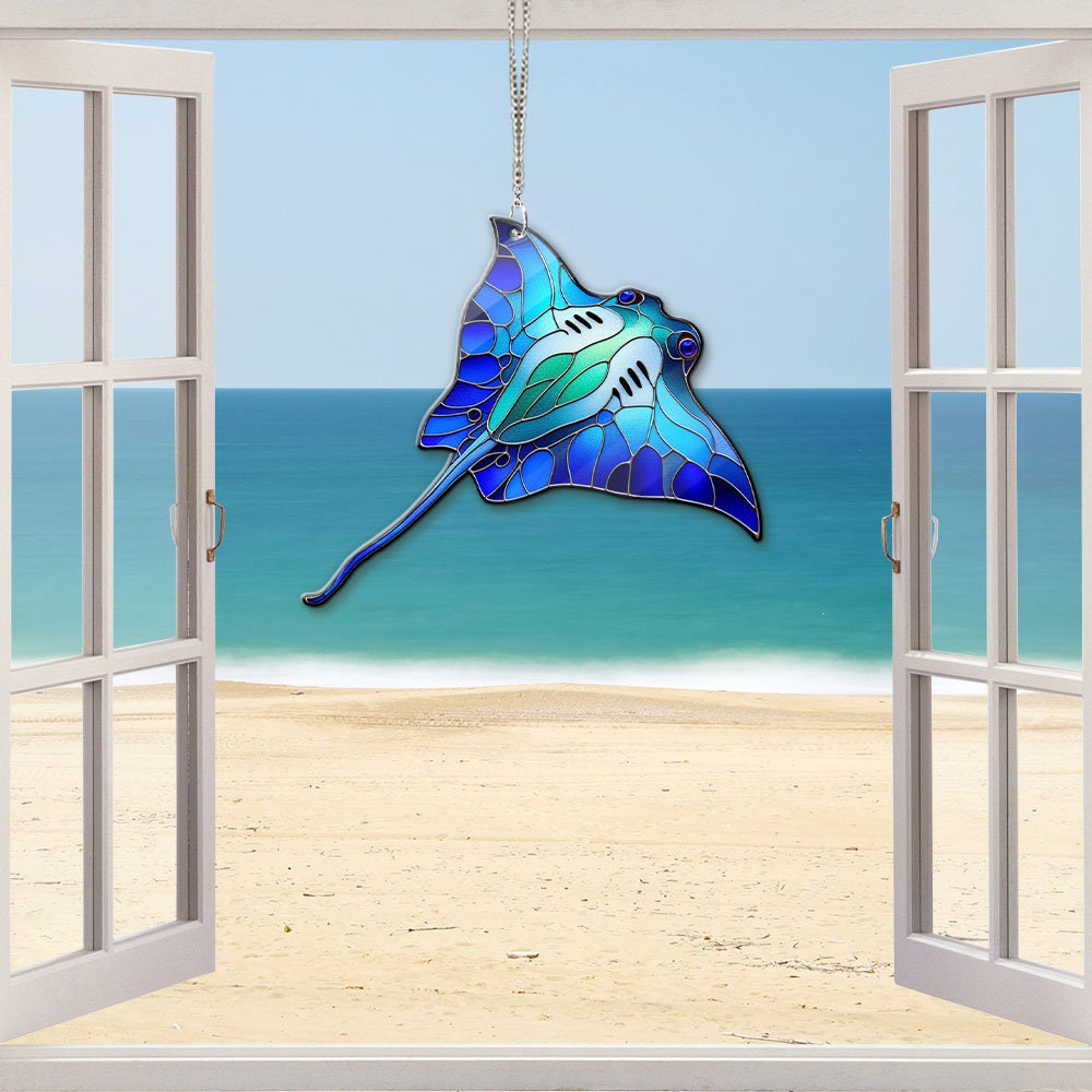 Stingray acrylic window hanging, Stingray Fish Acrylic Window Hangings, NOT suncatcher, Ocean Animal Ornament, Sea Home Decor