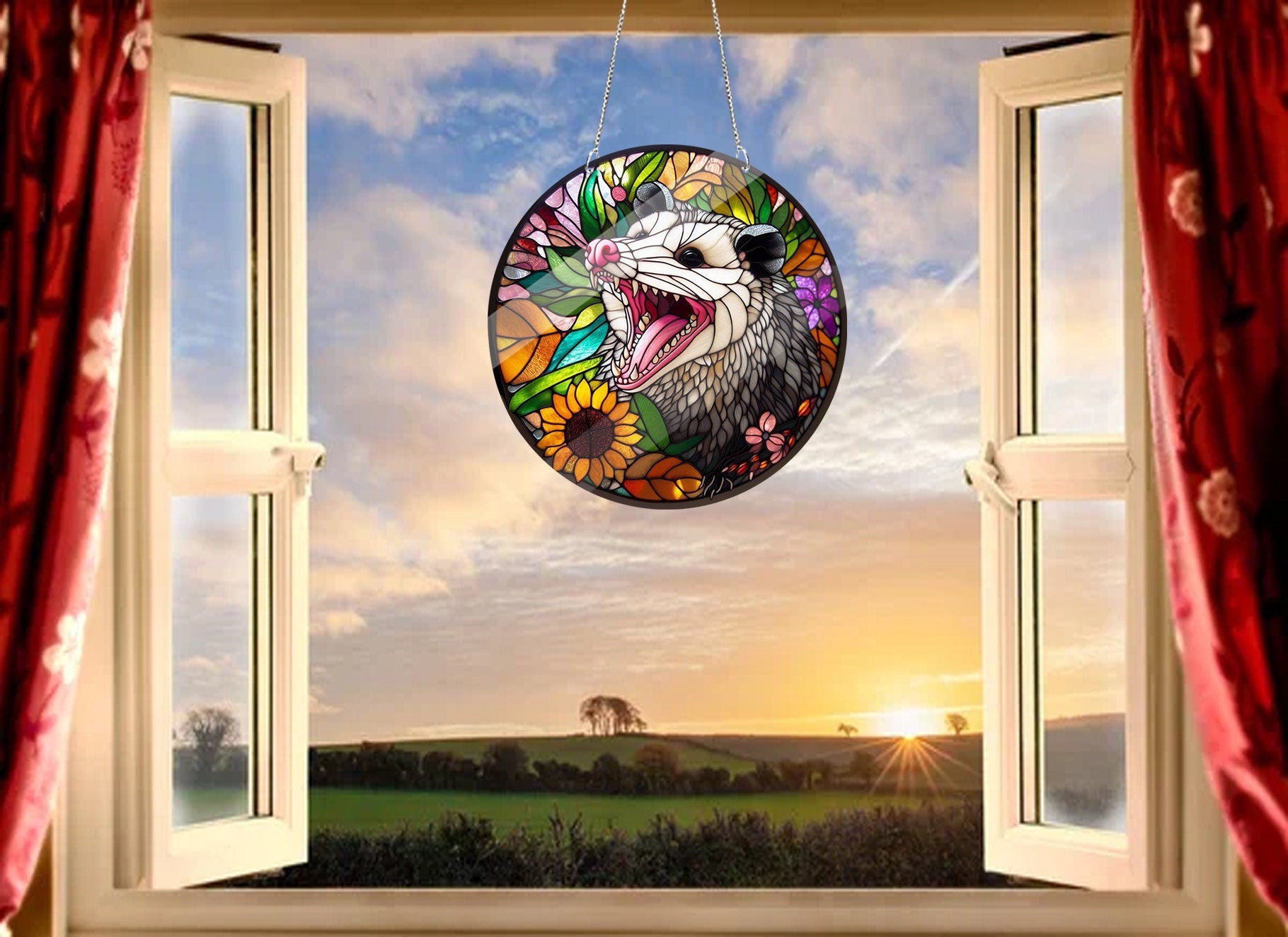 Cute Opossum In Flower Garden Window Art, Acrylic Window Hanging, Opossum Decor, Stay Trashy, Opossum Gift Mother's day gift set 2025
