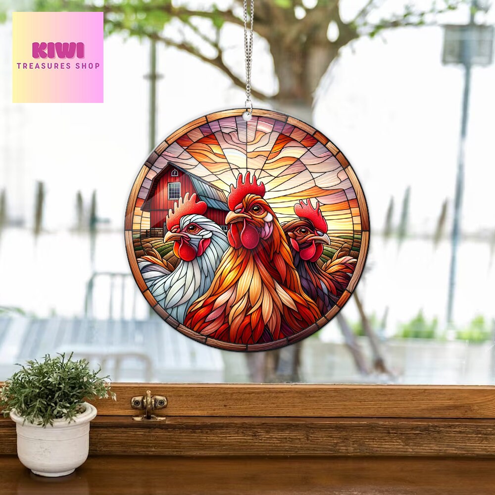 Cute 3 peeking chickens ACRYLIC window hanging, Farmhouse Window Hangings, Gift for farmer, Chicken lady gift, Not Suncatcher