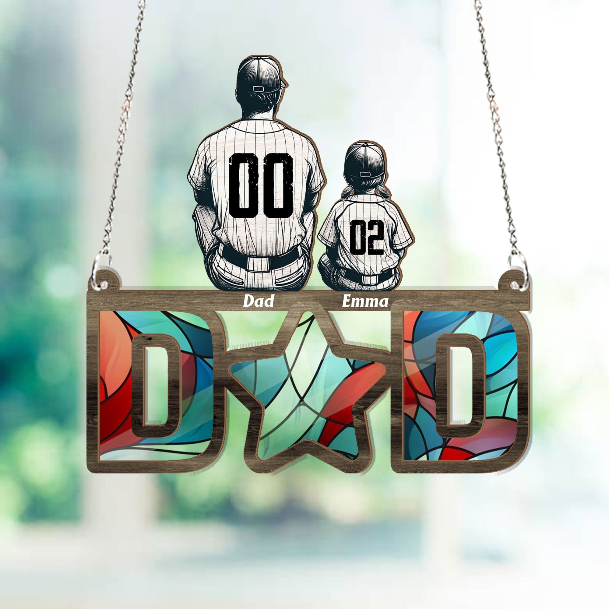 Personalized Baseball Dad Suncatcher Ornament, Father's day gift, Best Dad Ever, Baseball Family Gift, Gift For Dad, Window Hanging Decor