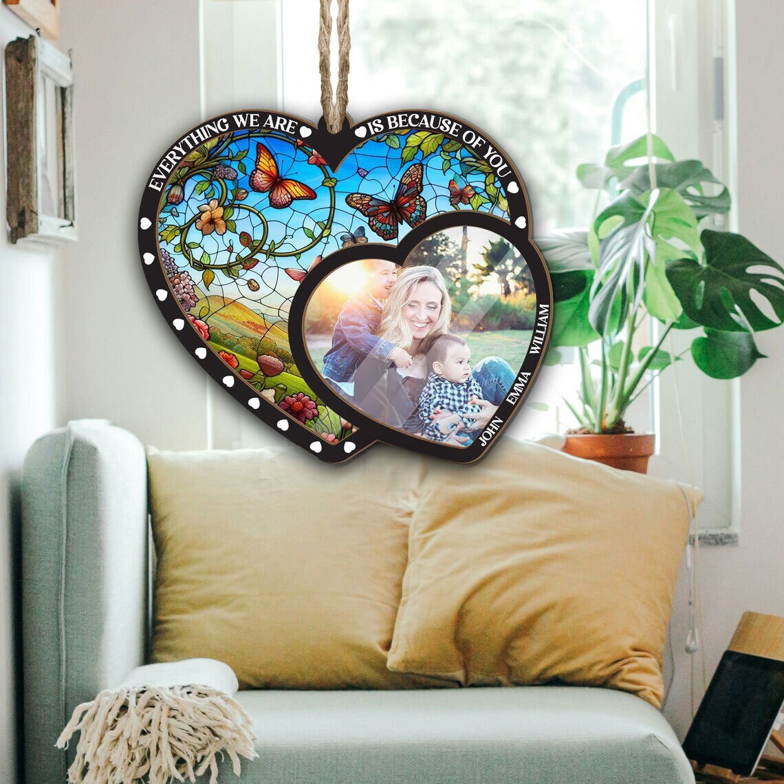 Personalized Everything we are is because of you Suncatcher Ornament, Mother's day gift, mom and kids, Best mom ever, custom photo