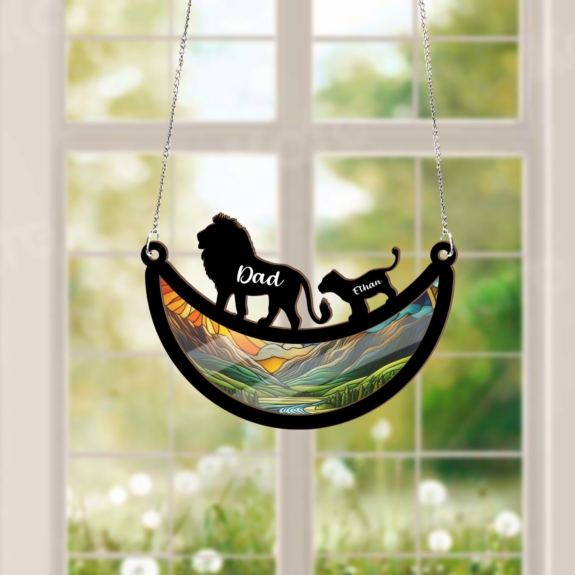 Personalized Lion dad Suncatcher Ornament, Lion lovers, daddy and me, Father's day gift, Lion Suncatcher, unique gift for dad