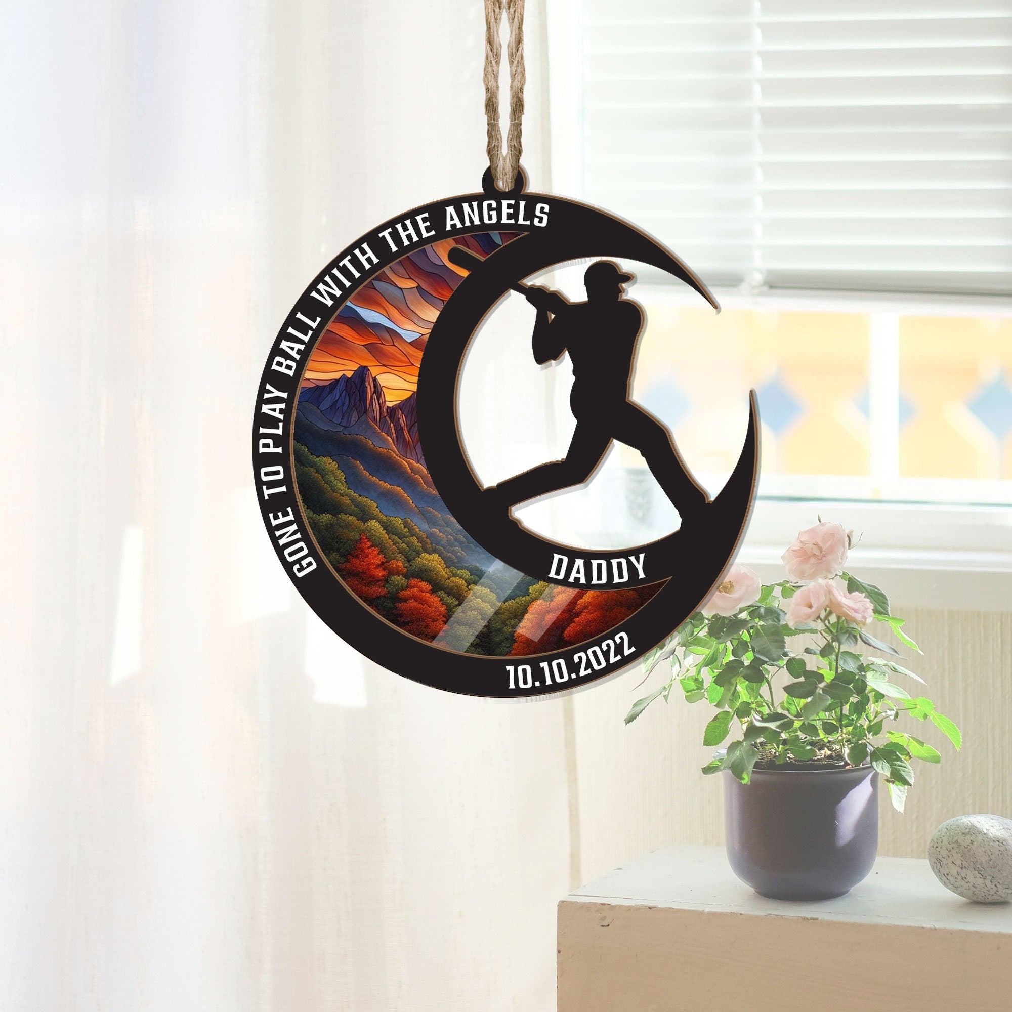 Personalize Baseball Angel Dad Suncatcher Ornament, FAUX Stain Glass, Baseball Dad Memorial, Personalize Gift, Memorial Decor, Grandpa Decor