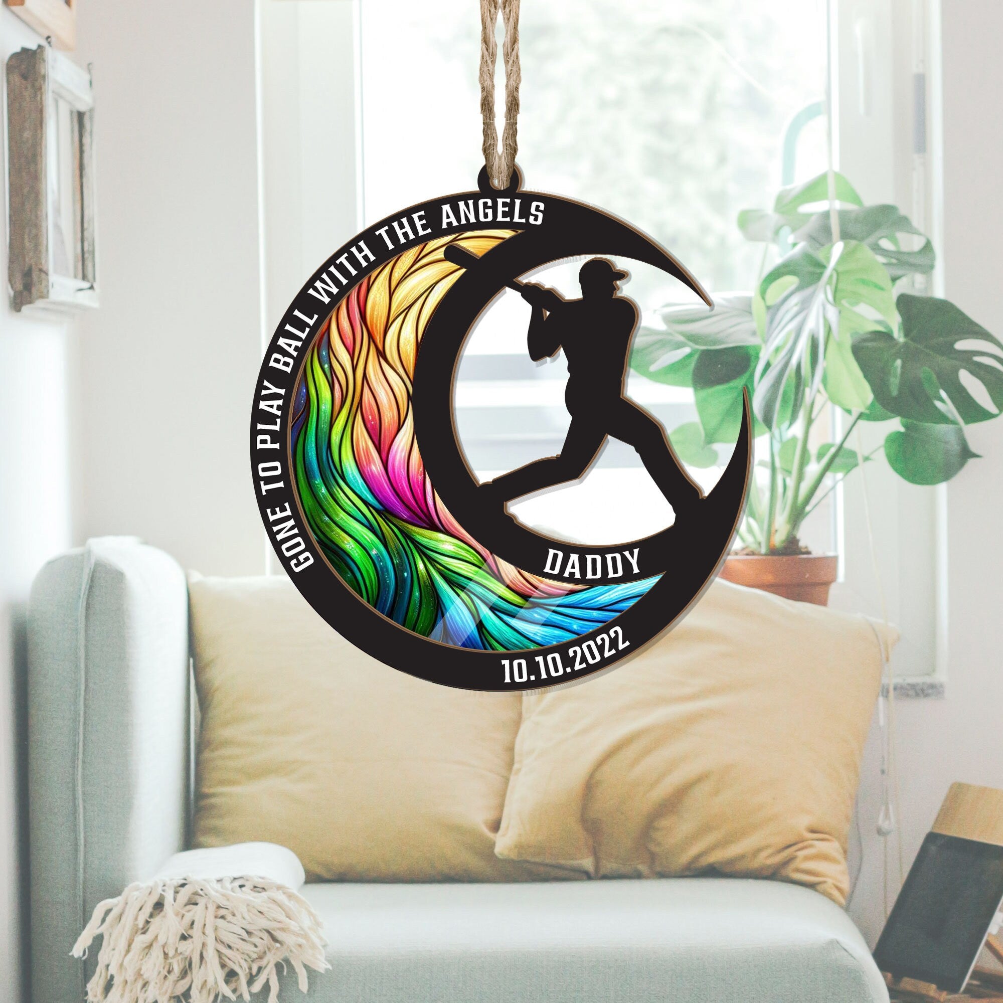 Personalize Baseball Angel Dad Suncatcher Ornament, FAUX Stain Glass, Baseball Dad Memorial, Personalize Gift, Memorial Decor, Grandpa Decor