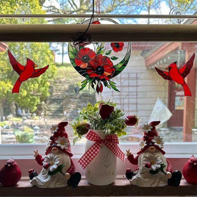 Red Poppies Flower ACRYLIC Window Hanging,, Poppy Flower, Celestial Flowers Pot, Mother's day gift 2025, Kitchen decor, FAUX stained glass