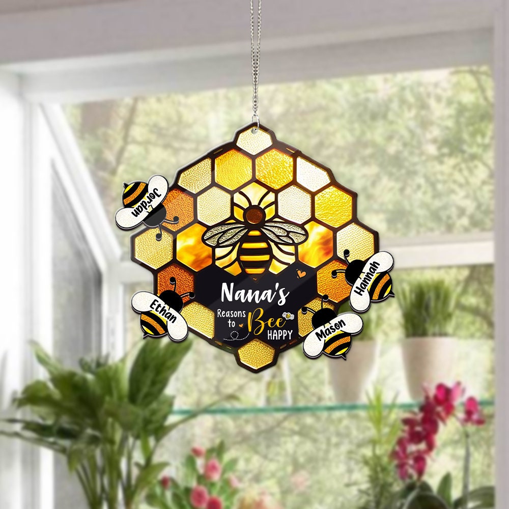 Personalized Grandma's Reason to bee happy ACRYLIC Window hanging, Grandma Nana grandkids names, Family gift,MOTHER'S DAY gift set 2025