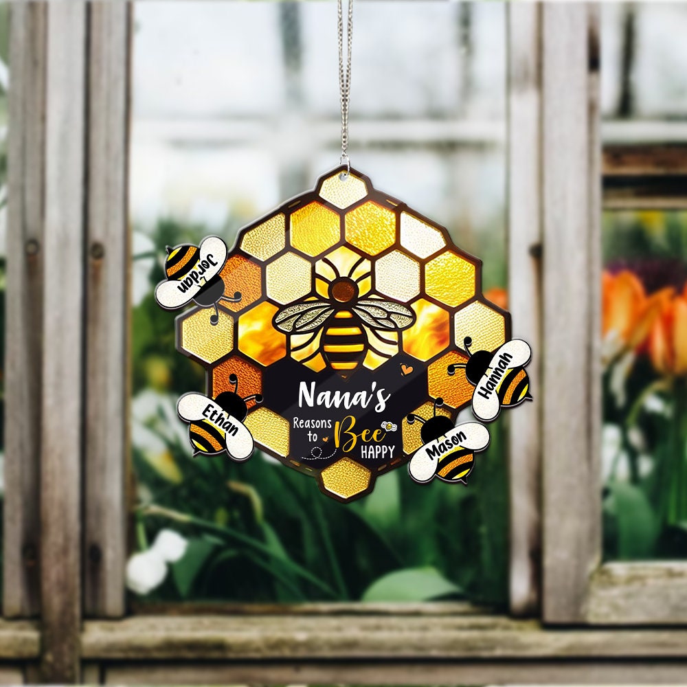 Personalized Grandma's Reason to bee happy ACRYLIC Window hanging, Grandma Nana grandkids names, Family gift,MOTHER'S DAY gift set 2025