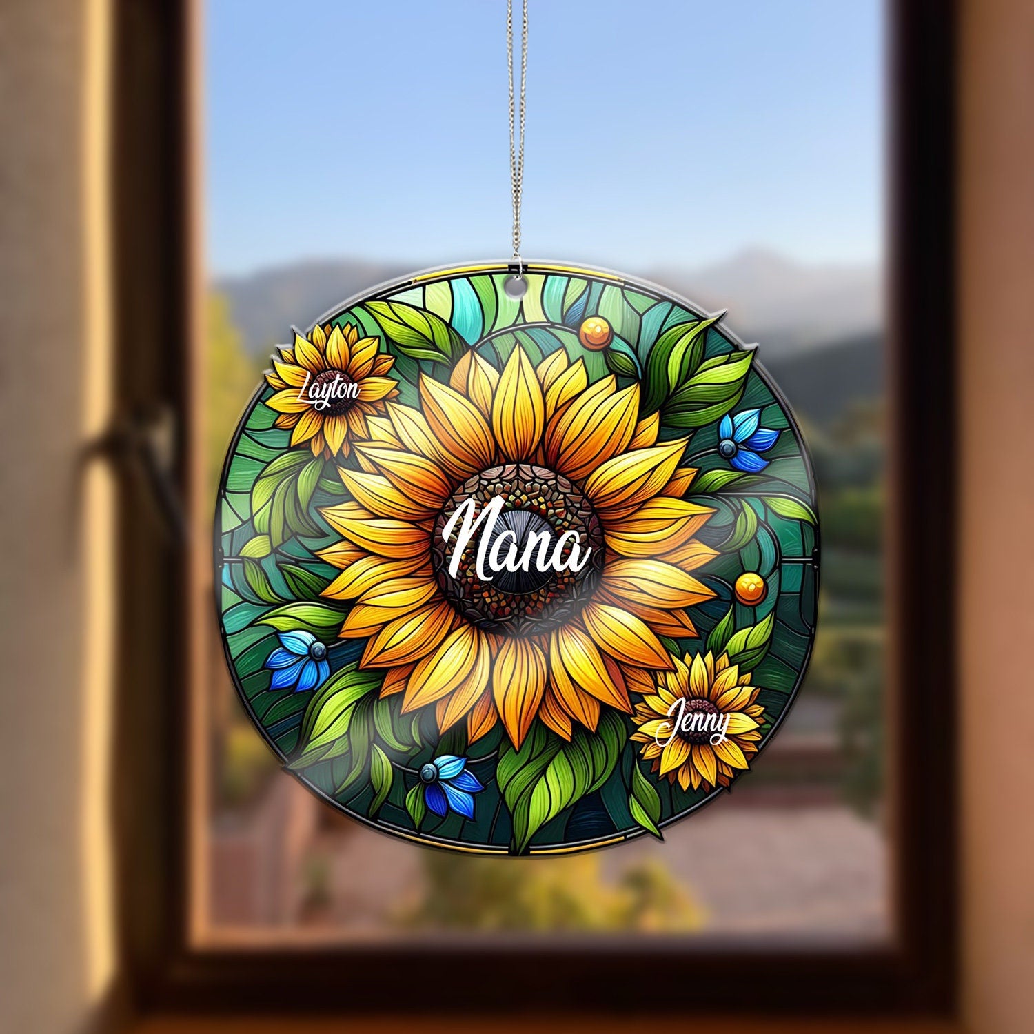 Custom Nana Grandkids Sunflower ACRYLIC Window Hanging, Grandma Faux Stained Glass, Home Decoration, Mother's Day Gift, Custom Name Gift