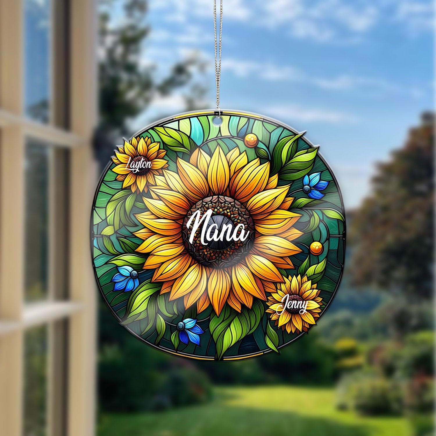Custom Nana Grandkids Sunflower ACRYLIC Window Hanging, Grandma Faux Stained Glass, Home Decoration, Mother's Day Gift, Custom Name Gift