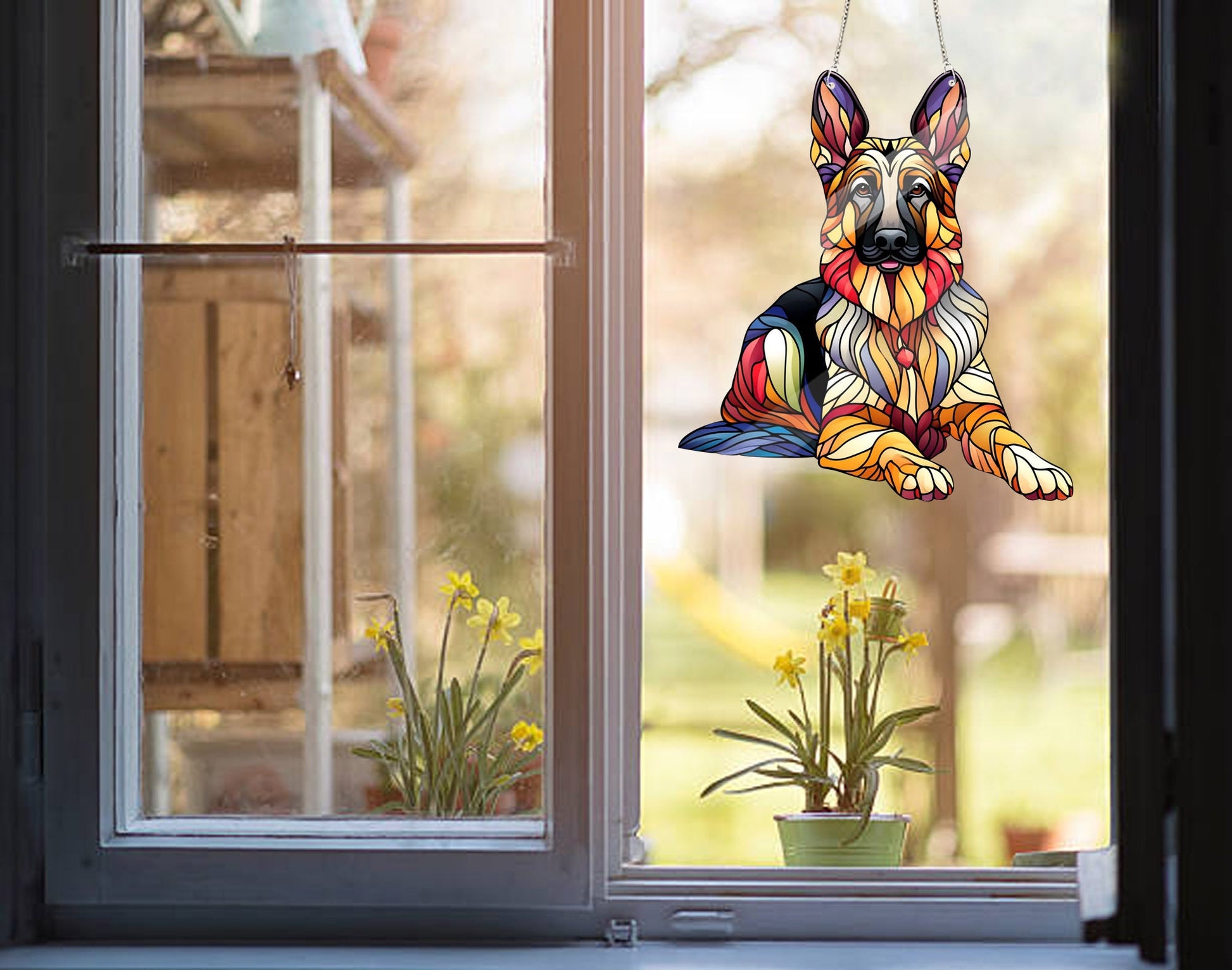 German Shepherd ACRYLIC window hanging, Dog Window Hangings, Memorial decoration, Dog dad gift, Shepherd lovers gift