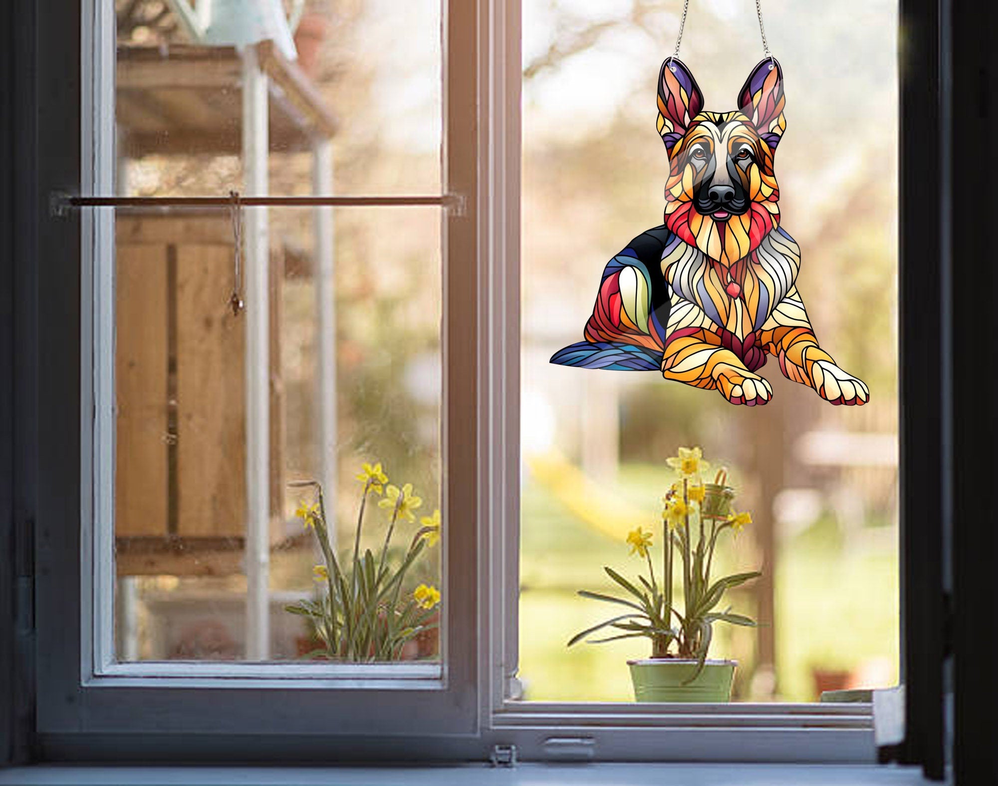 German Shepherd ACRYLIC window hanging, Dog Window Hangings, Memorial decoration, Dog dad gift, Shepherd lovers gift