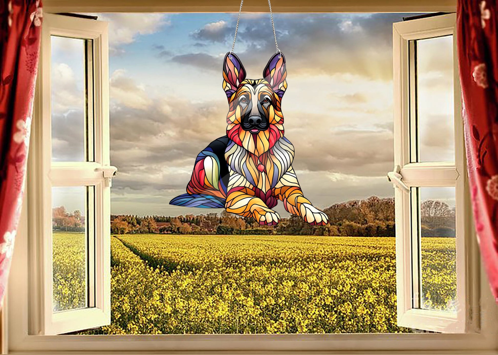 German Shepherd ACRYLIC window hanging, Dog Window Hangings, Memorial decoration, Dog dad gift, Shepherd lovers gift