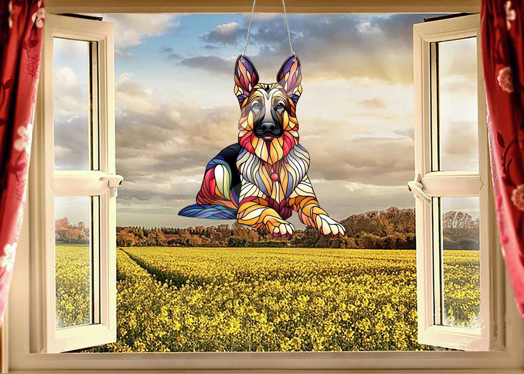 German Shepherd ACRYLIC window hanging, Dog Window Hangings, Memorial decoration, Dog dad gift, Shepherd lovers gift