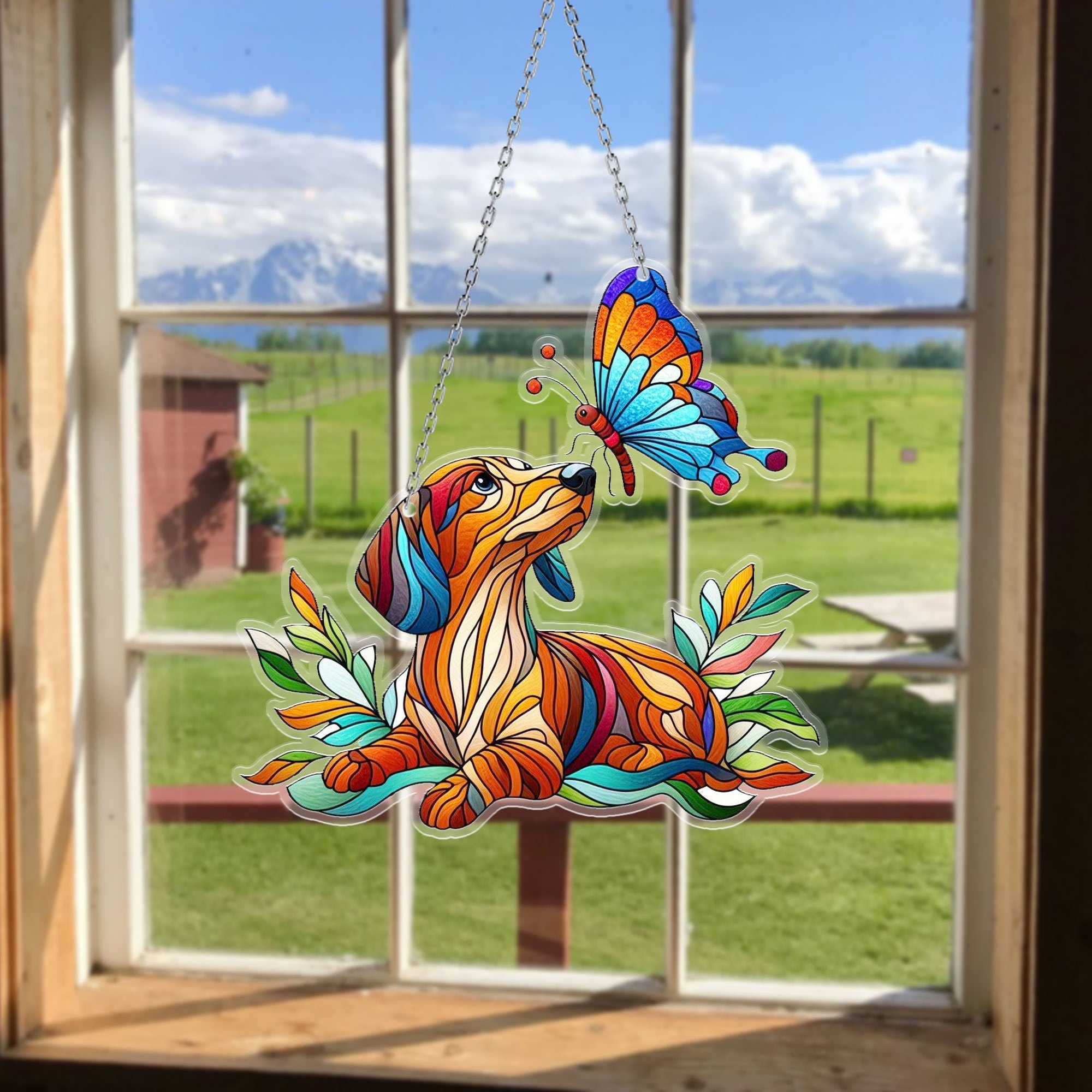 Dachshund and Butterfly Window Hanging, Dog Mom Gift, Dog Lover Gift, Dachshund ACRYLIC Window Hanging, Dachshund Lover Gift, Garden Sign