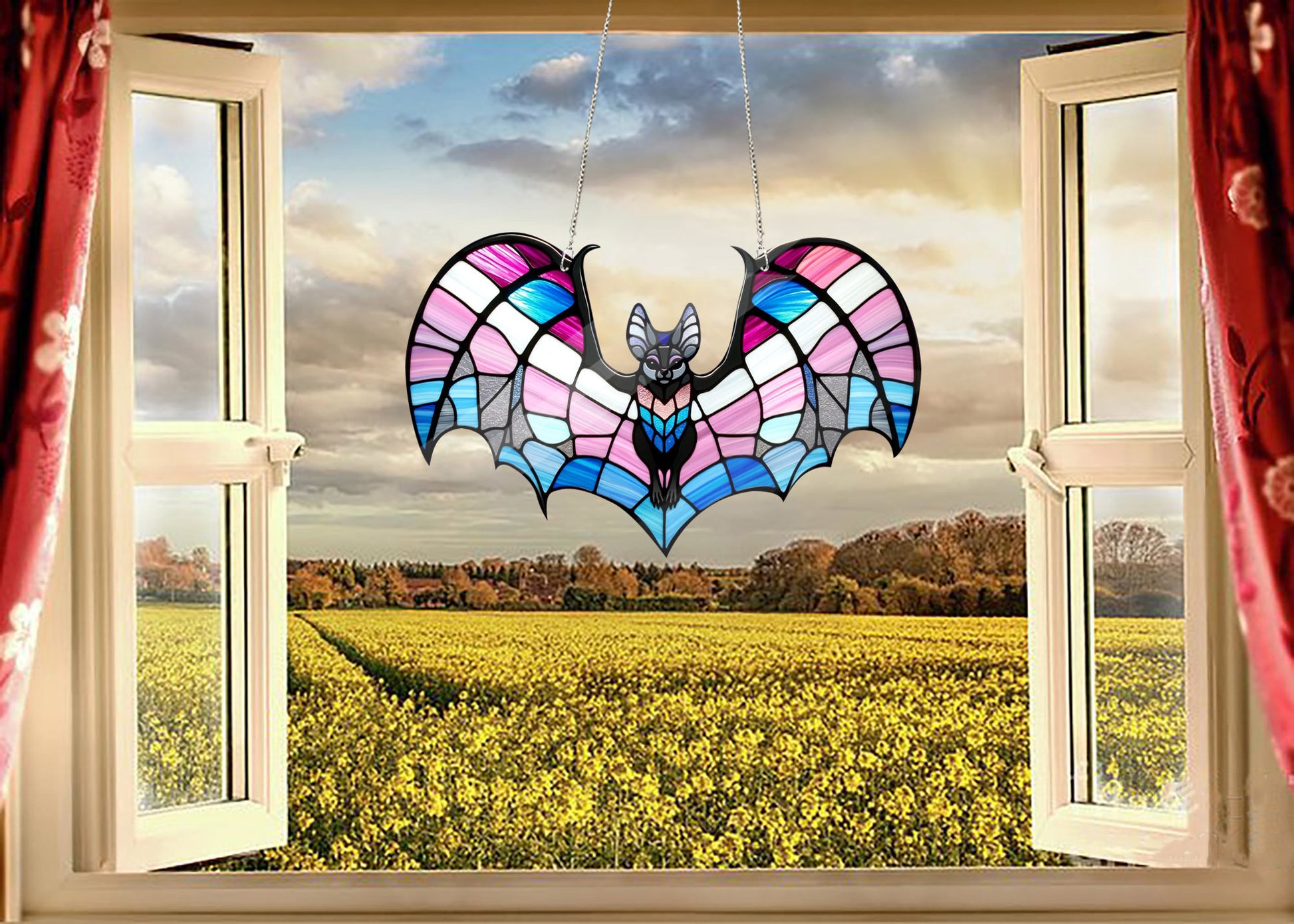 Bat Transgender Acrylic Window Hanging, Acrylic Bat, Bat lovers gift, Bat window decor, LGBT Pride, Not Suncatcher, Trans rights