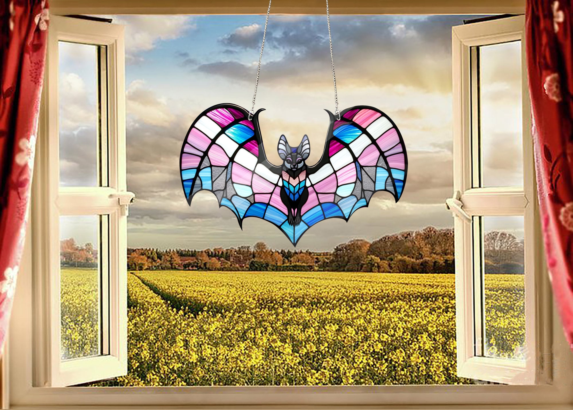 Bat Transgender Acrylic Window Hanging, Acrylic Bat, Bat lovers gift, Bat window decor, LGBT Pride, Not Suncatcher, Trans rights