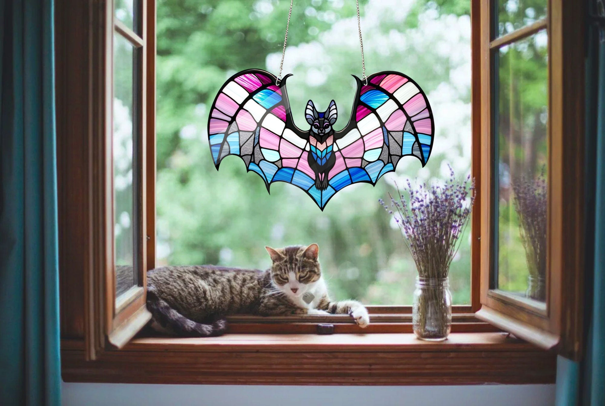 Bat Transgender Acrylic Window Hanging, Acrylic Bat, Bat lovers gift, Bat window decor, LGBT Pride, Not Suncatcher, Trans rights