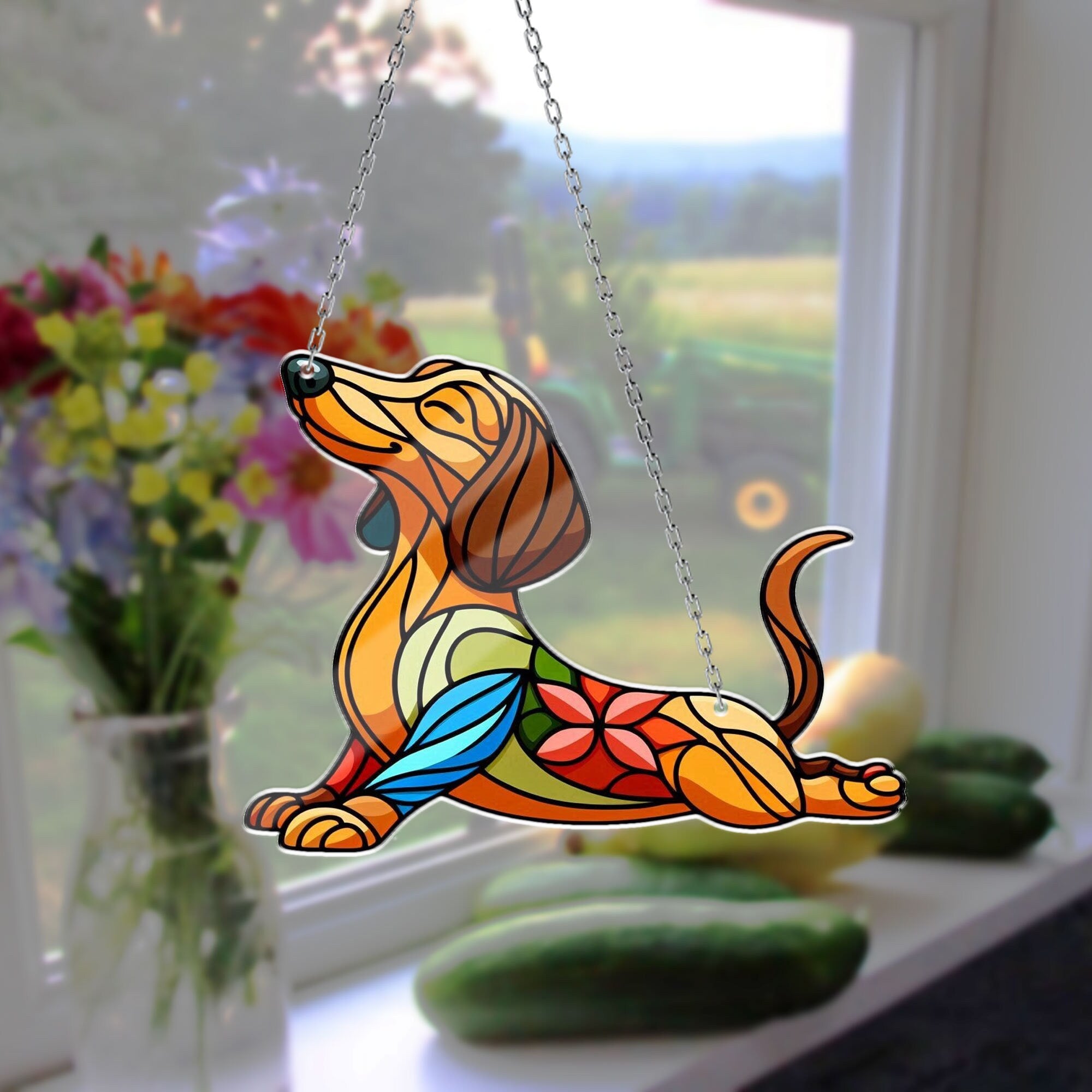 Dachshund Doing Yoga Window Hanging, Dachshund  Gift, Dachshund Mom Gift, Dog Yoga ACRYLIC Window Hanging, Dachshund Lover Gift, Yoga Decor