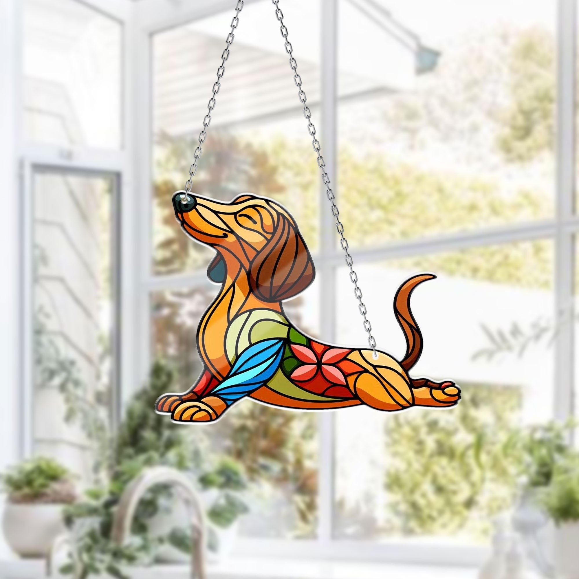 Dachshund Doing Yoga Window Hanging, Dachshund  Gift, Dachshund Mom Gift, Dog Yoga ACRYLIC Window Hanging, Dachshund Lover Gift, Yoga Decor