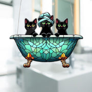 Three Blacks cat in bathroom Acrylic Window Hangings, Funny peeking cat hanging, black cat mom gift, Bathroom decor, Funny cat lovers gift