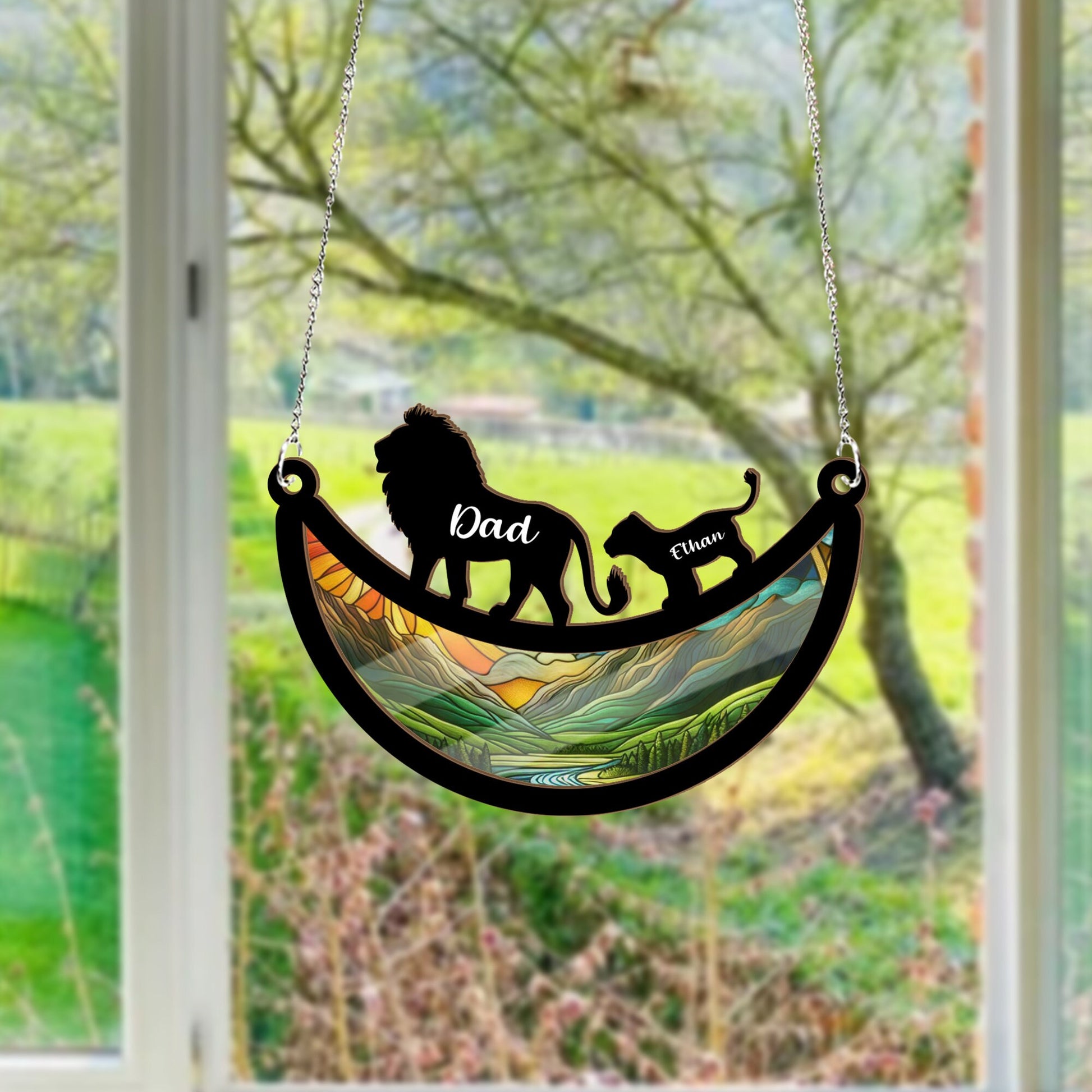 Personalized Lion dad Suncatcher Ornament, Lion lovers, daddy and me, Father's day gift, Lion Suncatcher, unique gift for dad