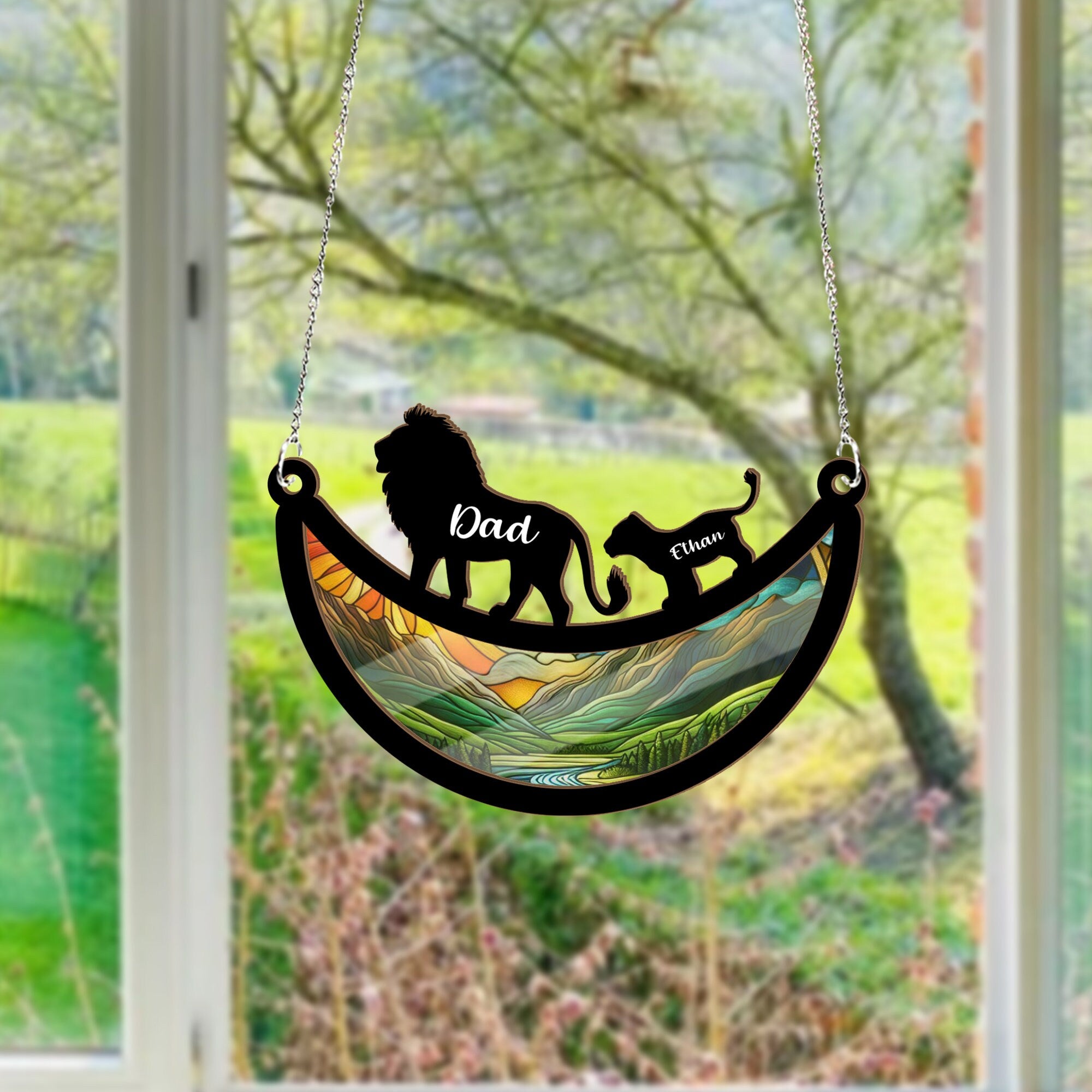 Personalized Lion dad Suncatcher Ornament, Lion lovers, daddy and me, Father's day gift, Lion Suncatcher, unique gift for dad