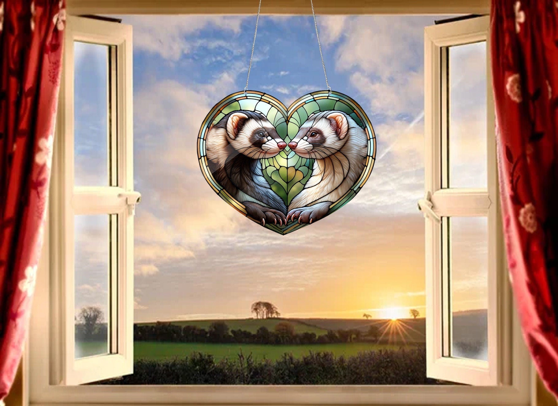 Ferret Couple ACRYLIC window hanging, Ferret Window Hangings, Couple gift, Anniversary gift, Bedroom decor, gift for wife, Not suncatcher