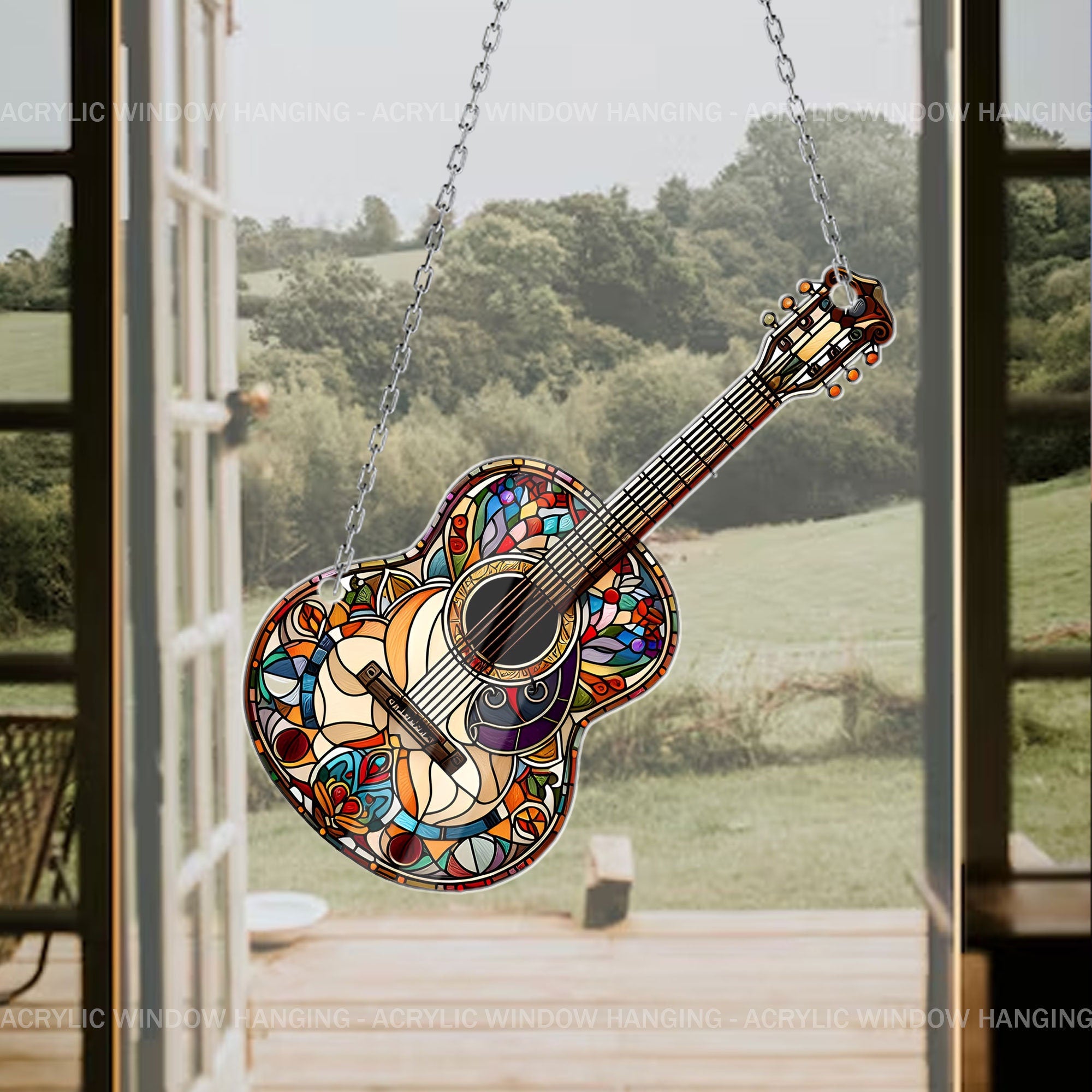 Guitar Acrylic Window Hanging, Stunning Guitar Window Decor for Music Lovers, Guitarist Gift, Musician Gift, Beautiful Guitar Hanging