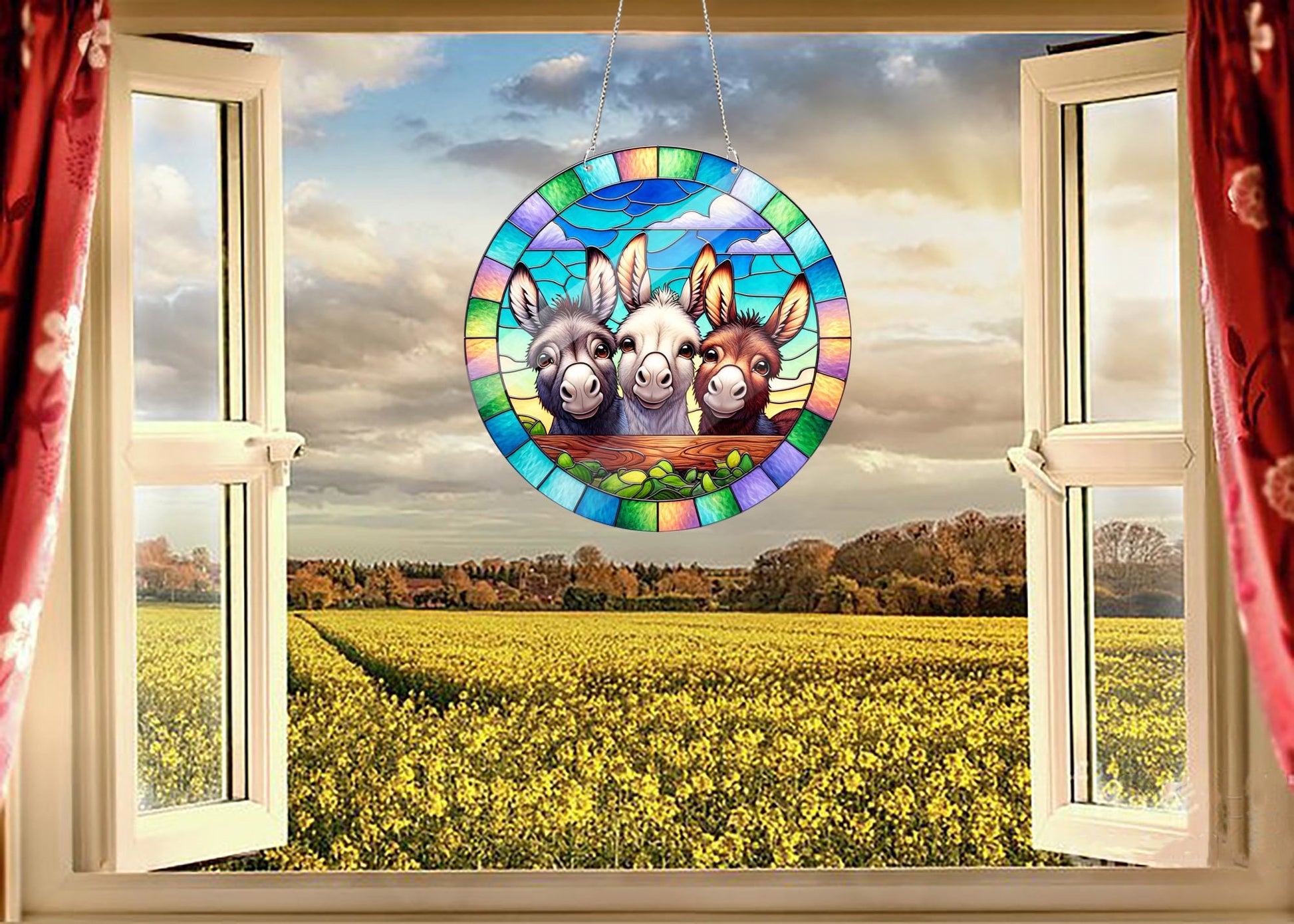 3 peeking donkeys ACRYLIC window hanging, Farmhouse Window Hangings, Donkey lovers gift, Housewarming gift, not suncatcher
