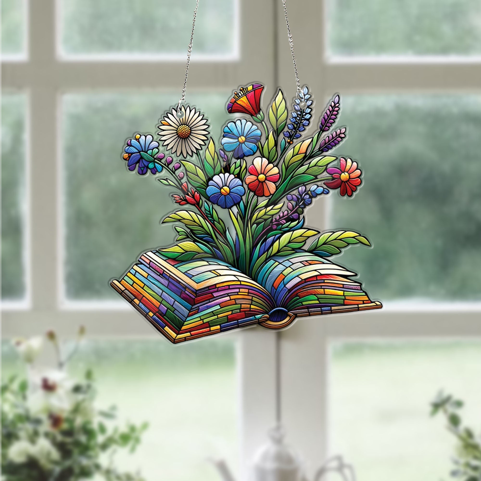Floral Book ACRYLIC Window Hanging, Flower Book Gift, Teacher Gift, Bookish Gift, Book Lover Gift,Gift For Teacher,Teacher Appreciation Gift