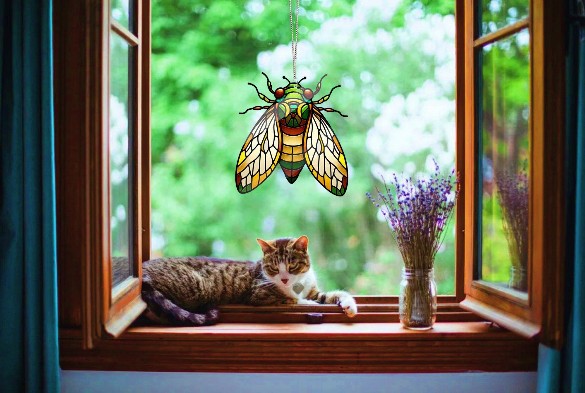 Elegant and Vibrant Cicada ACRYLIC window hanging - Brighten Your Space, Home Decor, Cicada 2024 Event Brood XIX & XIII Emergence Sign Decor