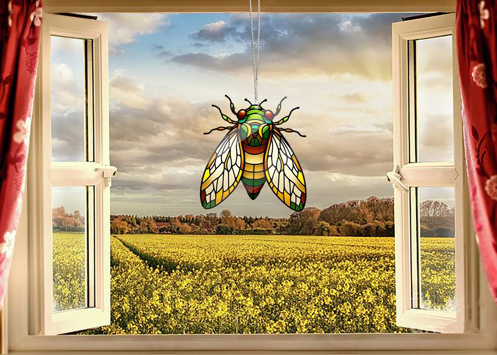 Elegant and Vibrant Cicada ACRYLIC window hanging - Brighten Your Space, Home Decor, Cicada 2024 Event Brood XIX & XIII Emergence Sign Decor