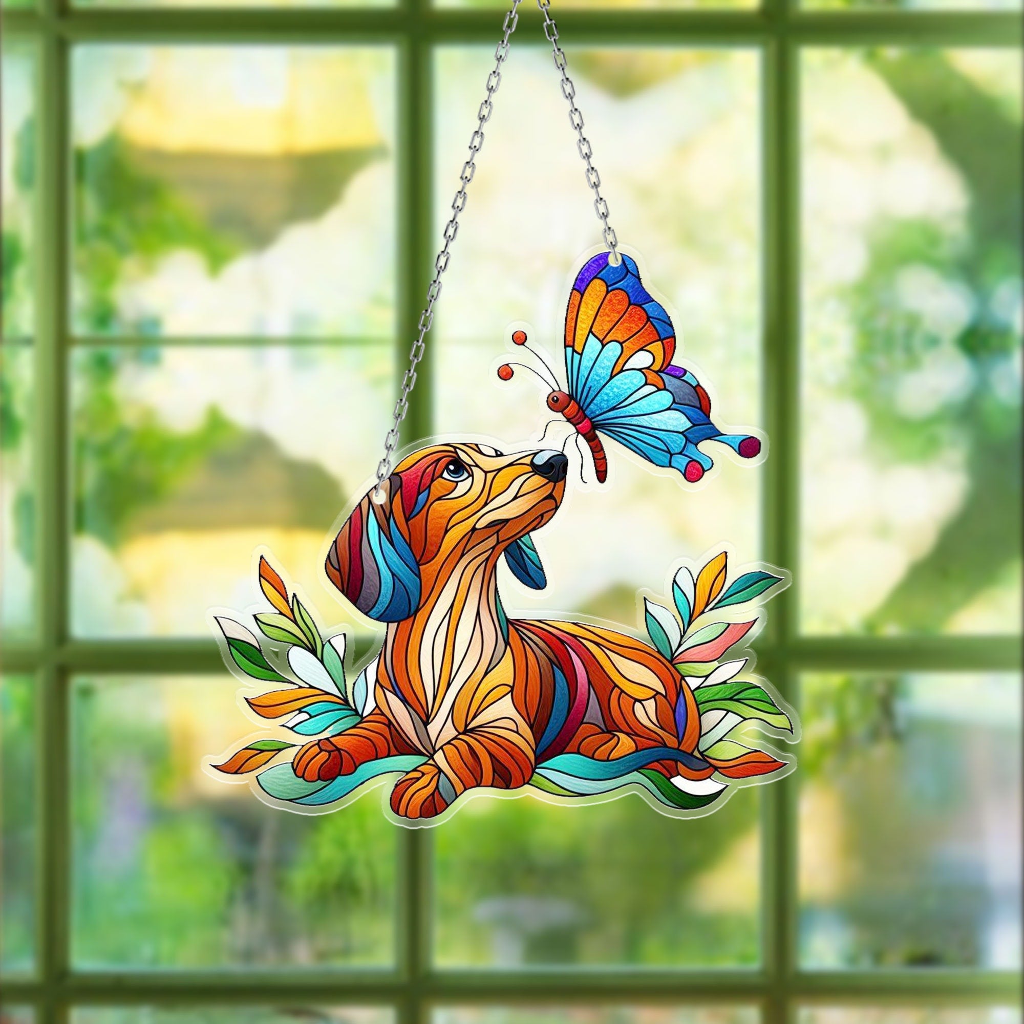 Dachshund and Butterfly Window Hanging, Dog Mom Gift, Dog Lover Gift, Dachshund ACRYLIC Window Hanging, Dachshund Lover Gift, Garden Sign
