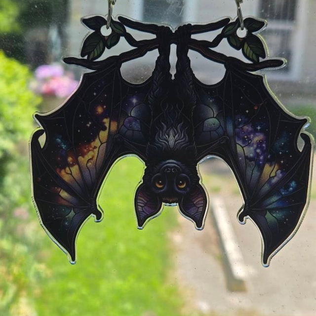 Bat Gothic Acrylic Window Hanging, Indoor Decor, Bat lovers gift, Funny Bat window decor, FAUX STAINED GLASS, Not Suncatcher