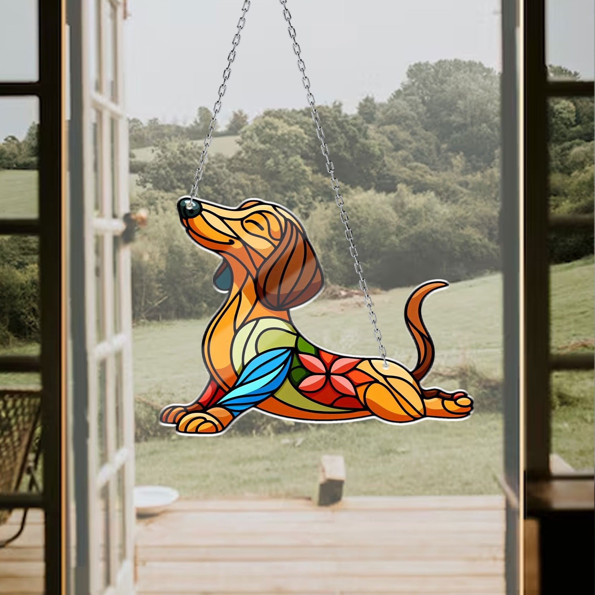 Dachshund Doing Yoga Window Hanging, Dachshund  Gift, Dachshund Mom Gift, Dog Yoga ACRYLIC Window Hanging, Dachshund Lover Gift, Yoga Decor