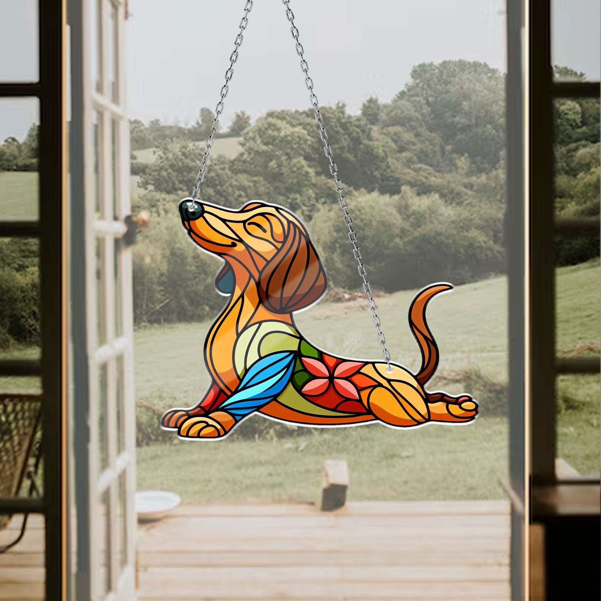 Dachshund Doing Yoga Window Hanging, Dachshund  Gift, Dachshund Mom Gift, Dog Yoga ACRYLIC Window Hanging, Dachshund Lover Gift, Yoga Decor