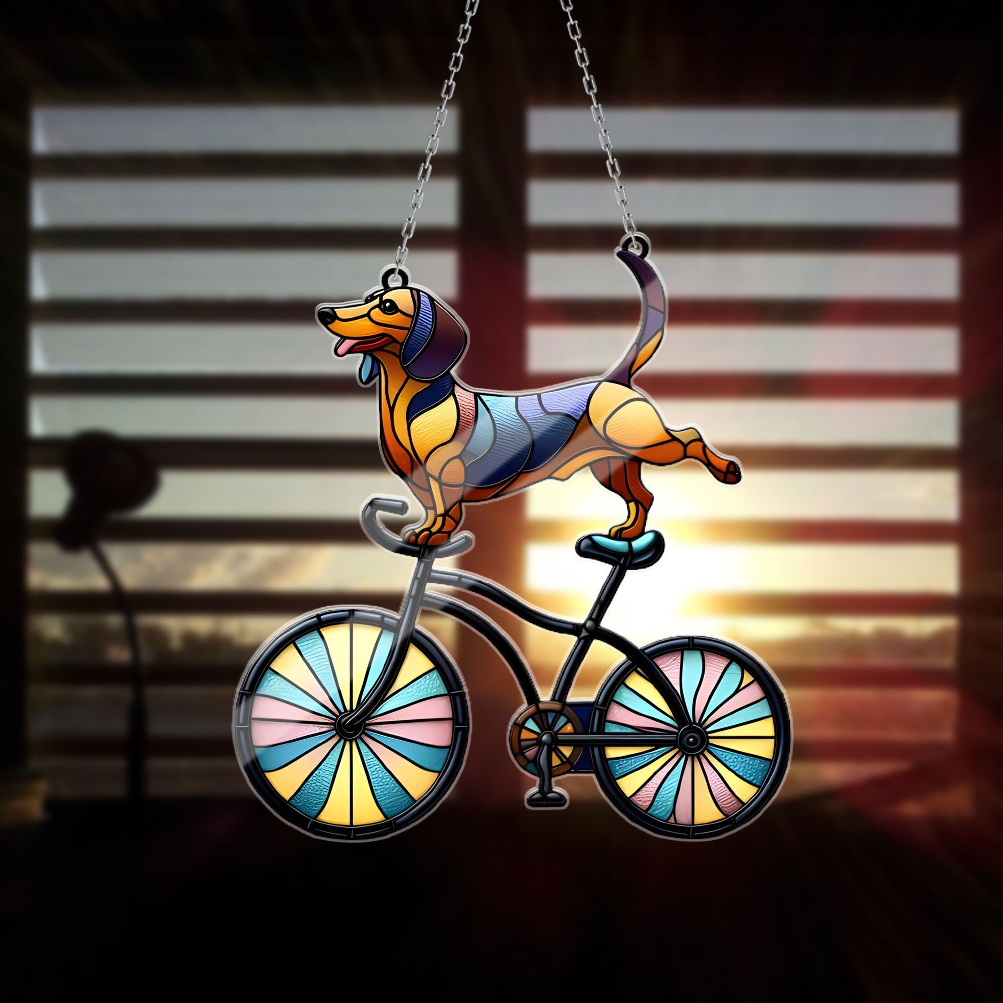 Doxycycline Pharmacy Pun Acrylic Window Hanging, Dachshund on Bicycle Decor, Pharmacists Gift, Veterinary & Technicians Gift