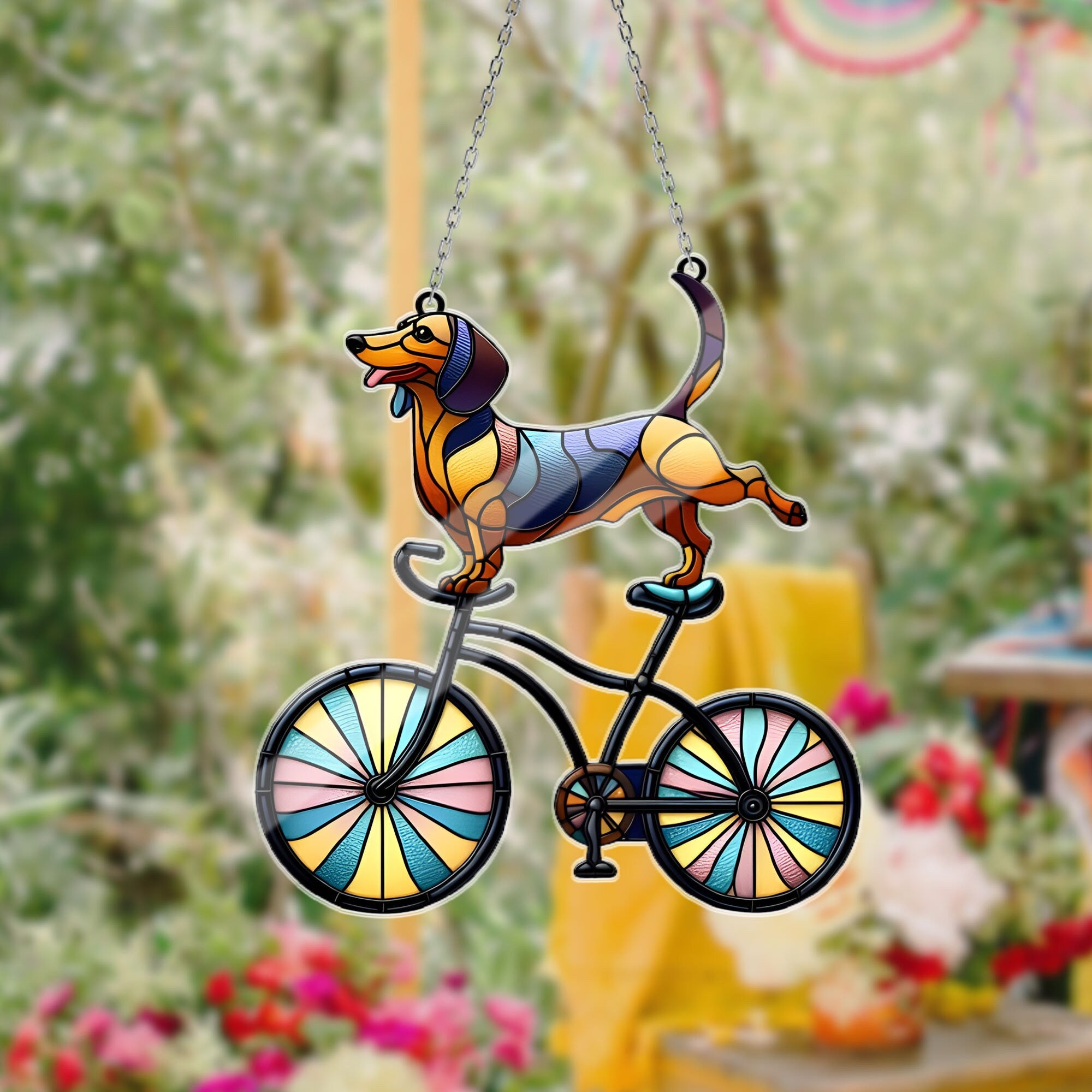 Doxycycline Pharmacy Pun Acrylic Window Hanging, Dachshund on Bicycle Decor, Pharmacists Gift, Veterinary & Technicians Gift