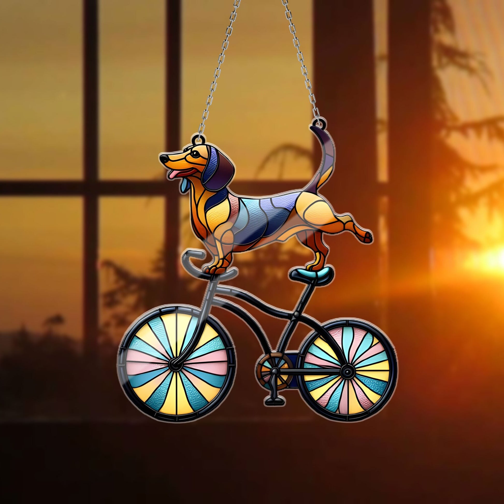 Doxycycline Pharmacy Pun Acrylic Window Hanging, Dachshund on Bicycle Decor, Pharmacists Gift, Veterinary & Technicians Gift