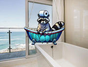 Funny raccoon in bathroom Acrylic Window Hangings, Raccoon hanging, Toilet hanging, Bathroom decor, trash panda lovers gift,