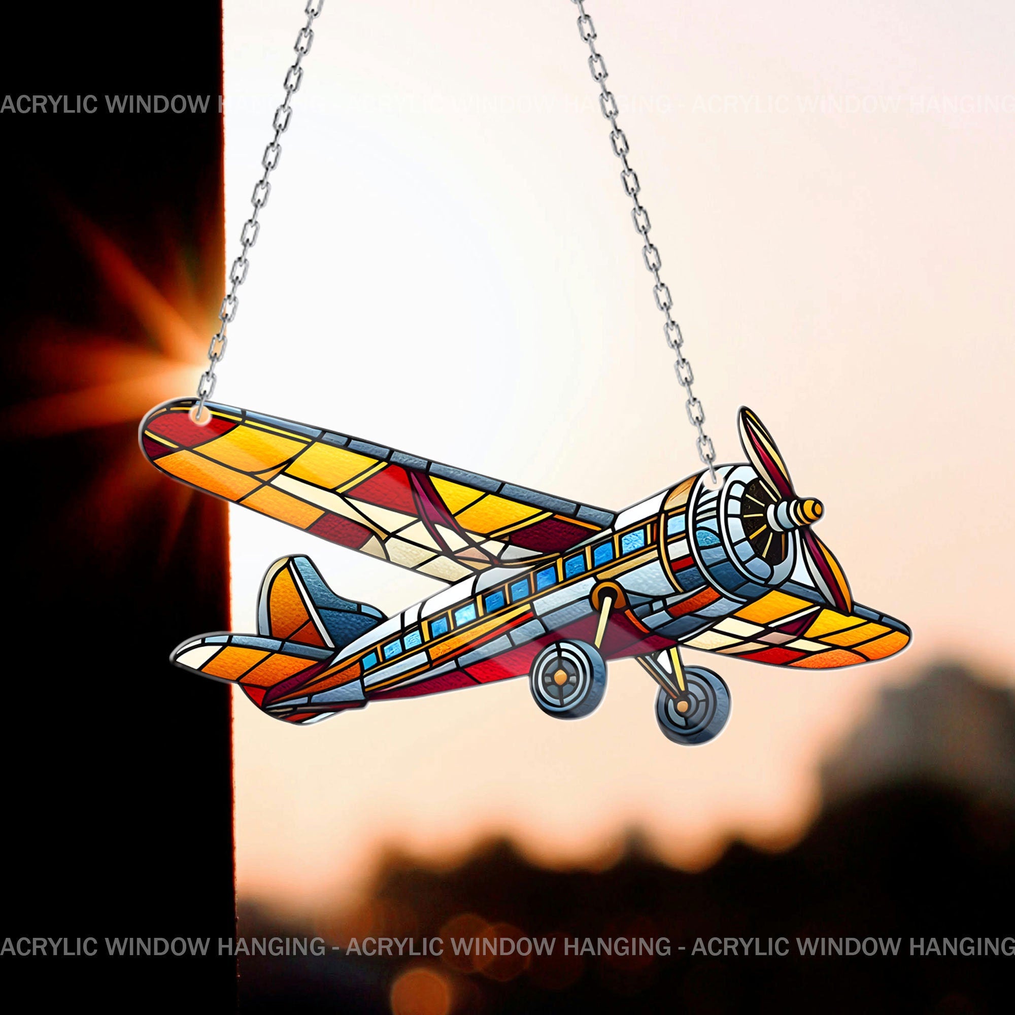 Biplane ACRYLIC Window hanging, 2d Biplane Acrylic Window Decor, Perfect Gift For Home, Airplane Hanging, Aviation Pilot Gift