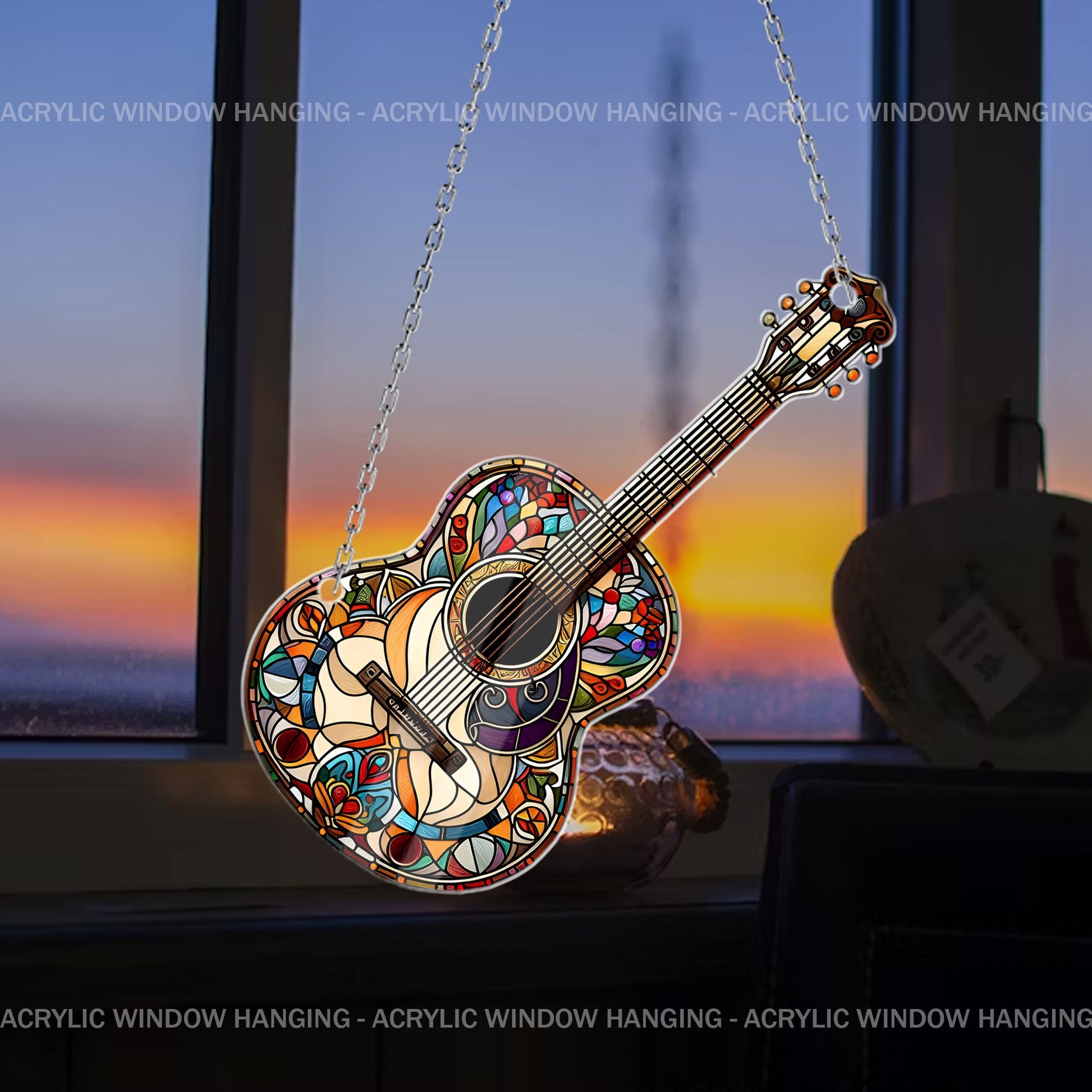 Guitar Acrylic Window Hanging, Stunning Guitar Window Decor for Music Lovers, Guitarist Gift, Musician Gift, Beautiful Guitar Hanging