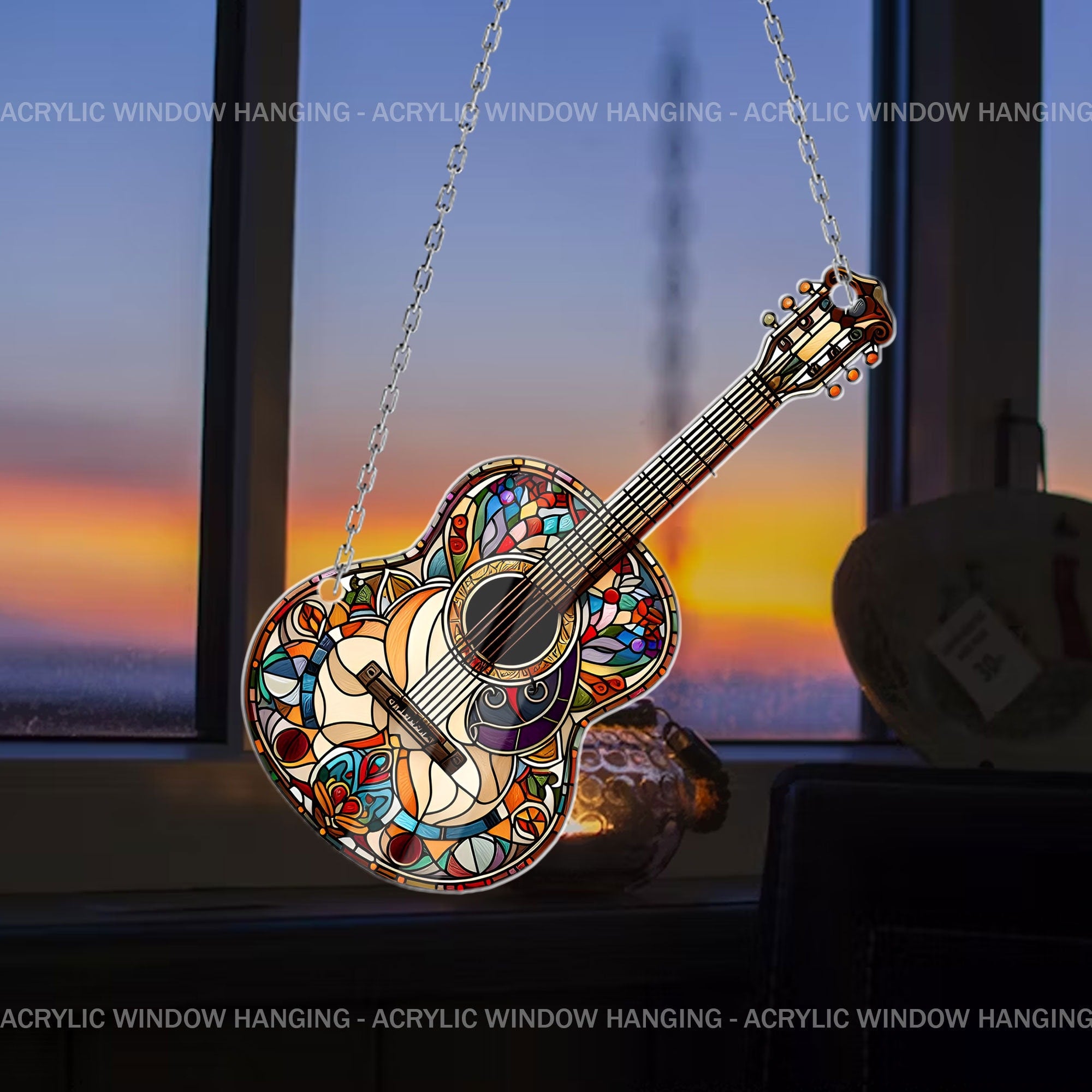 Guitar Acrylic Window Hanging, Stunning Guitar Window Decor for Music Lovers, Guitarist Gift, Musician Gift, Beautiful Guitar Hanging