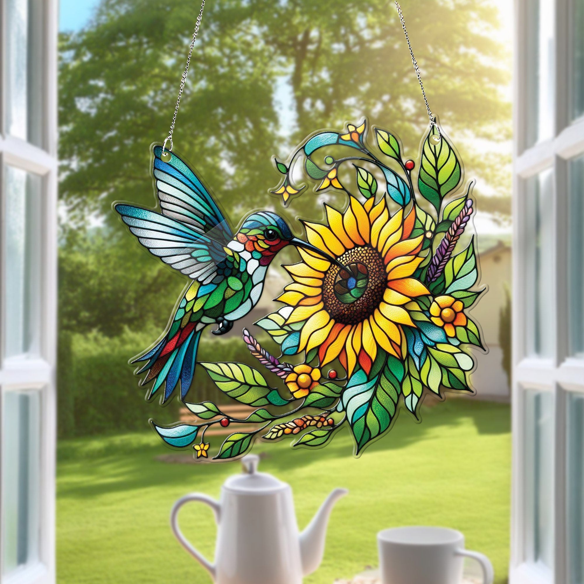 Hummingbird and sunflower ACRYLIC window hanging, Wall Art, Acrylic Window Hanging, NOT suncatcher, Humingbird lovers gift, bird lovers