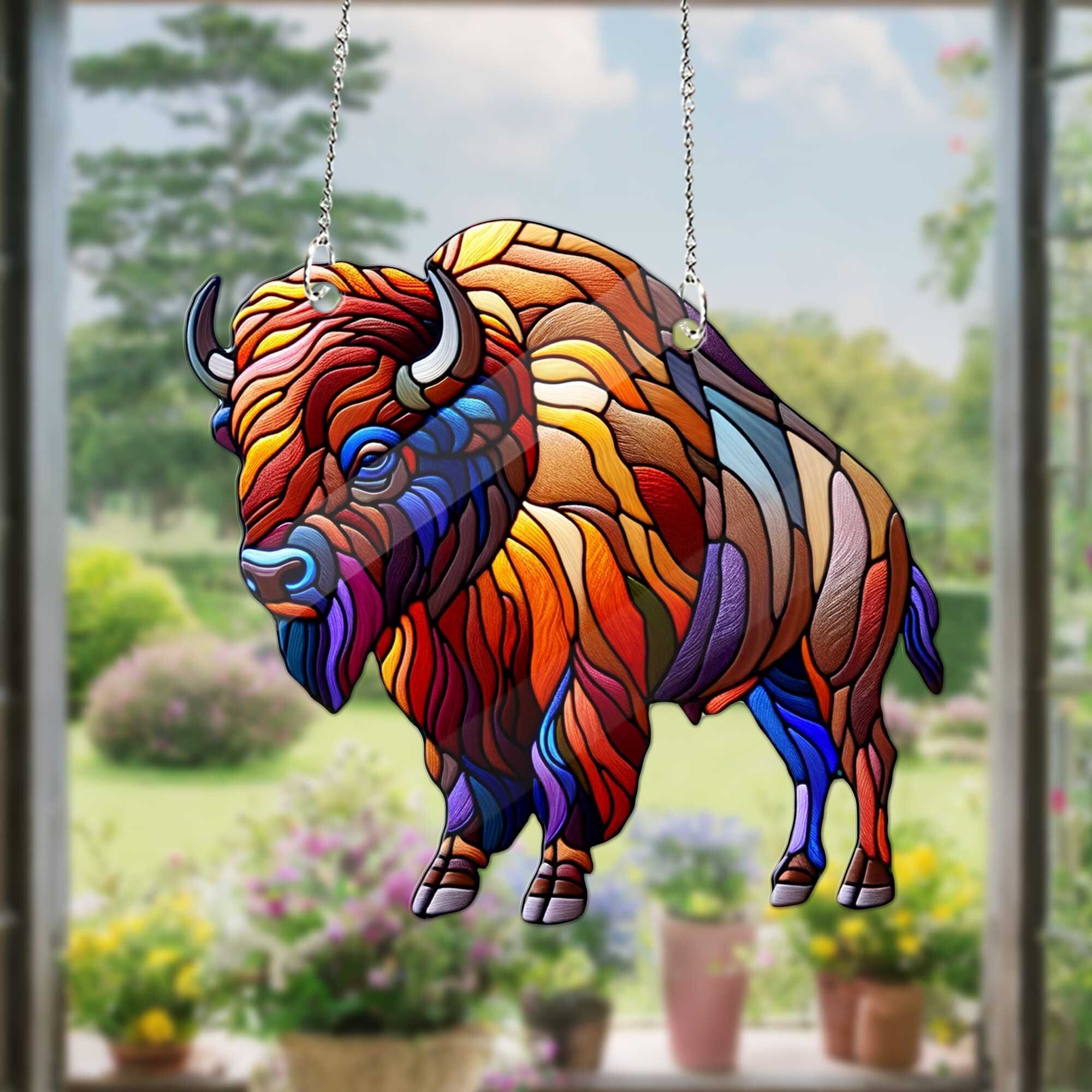 Bison ACRYLIC window hanging- Farmhouse decor, Bison Home Decor, Bison Lovers Gift, farmer gift, houswarming gift