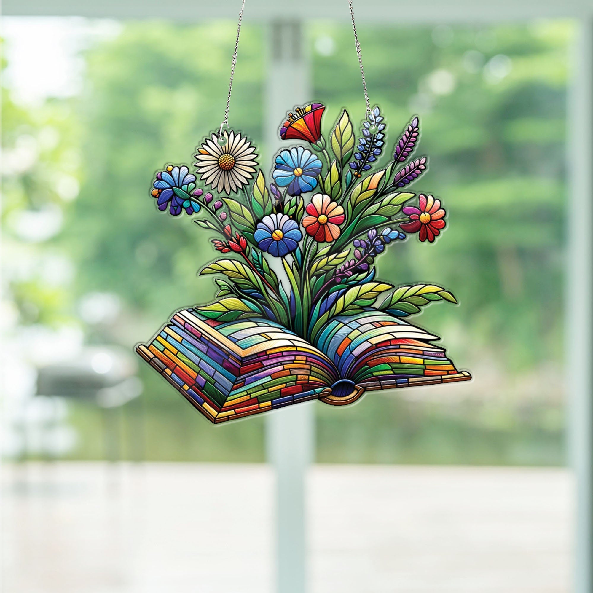 Floral Book ACRYLIC Window Hanging, Flower Book Gift, Teacher Gift, Bookish Gift, Book Lover Gift,Gift For Teacher,Teacher Appreciation Gift